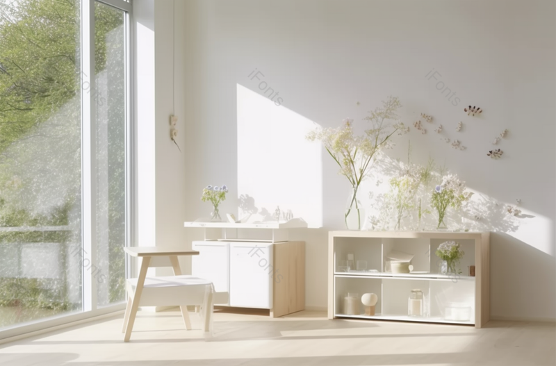 干净白色的室内装饰着鲜花,高清,摄影图,摄影图片,图片大全,摄影图免费下载